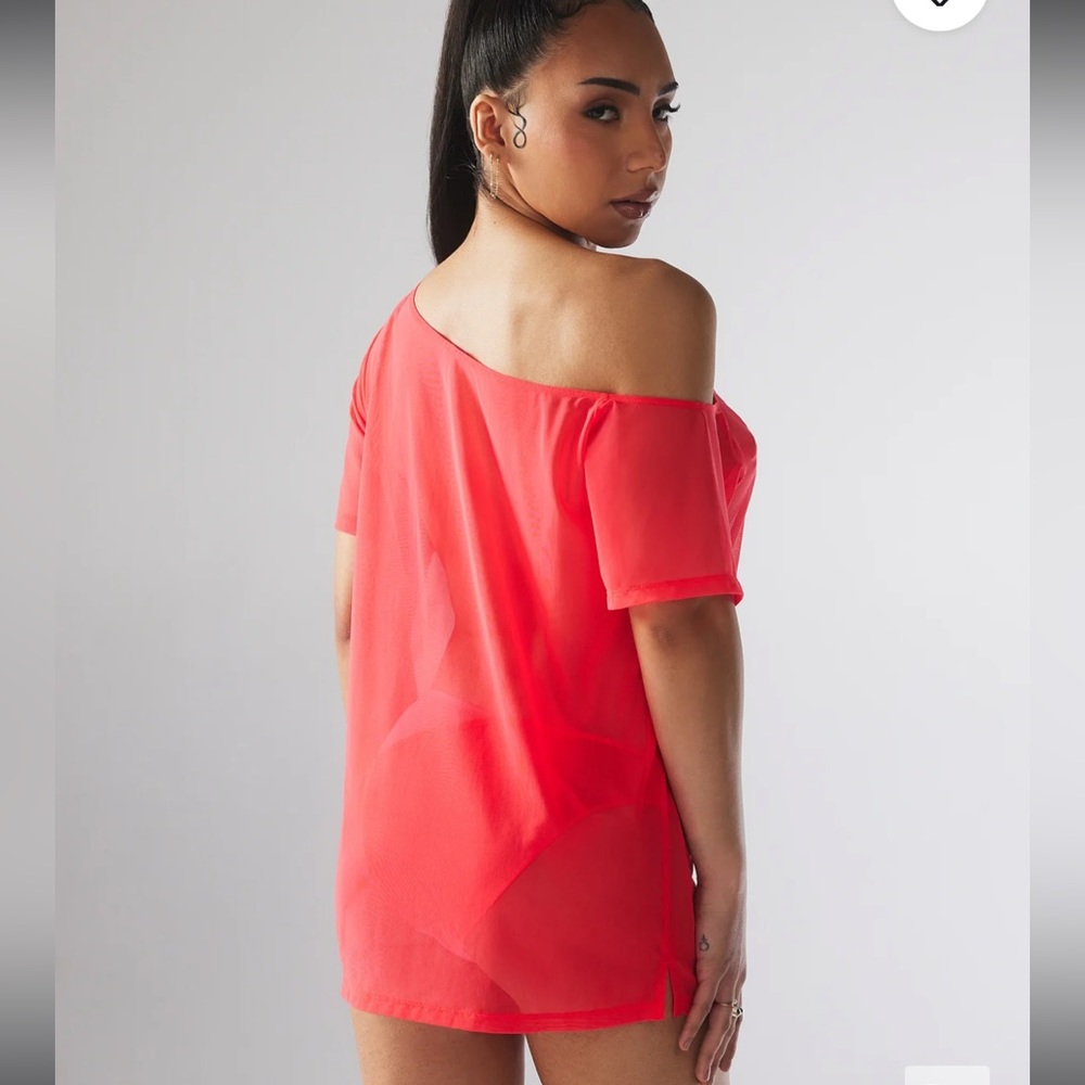 Savage X Fenty I Dare Hue Red Pink Mesh Sleep Shirt with True Blue Bralette Set - Picture 3 of 17